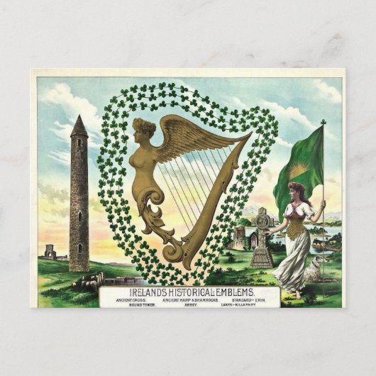 De historische emblemen van  Ierland Briefkaart (Voorkant)