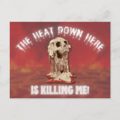 De hitte hier beneden Halloween smeltende schedel Feestdagenkaart (Voorkant)