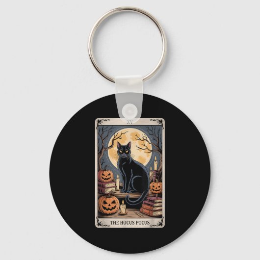 De Hocus Pocus Tarot Halloween Cat Pumpkin Mystic Sleutelhanger (Voorkant)