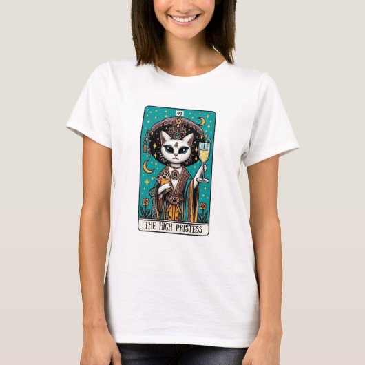 De Hogepriesteres Cat Tarot T-shirts (Voorkant)