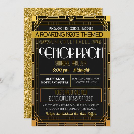 De Hogere Uitnodiging van de Prom van het Roaring  (Voorkant / Achterkant)