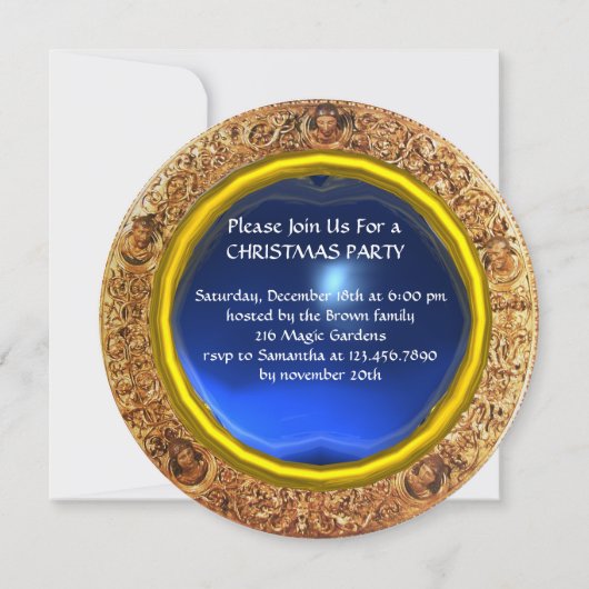 DE HOLY FAMILY CHRISTMAS PARTY Blue Sapphire Gem Kaart (Achterkant)