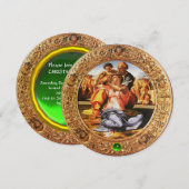 DE HOLY FAMILY CHRISTMAS PARTY Green Emerald Gem Kaart (Voorkant / Achterkant)