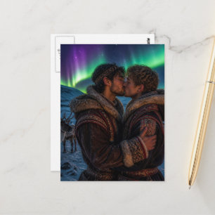 De homomannen die zoenen onder het Noorderlicht Briefkaart