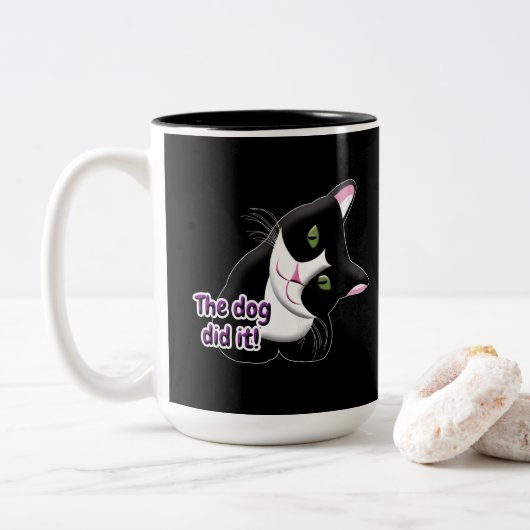 De hond deed het Cat Tweekleurige Koffiemok (Met donut)