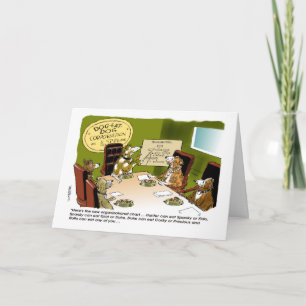 De hond eet de dagkaart van de werkgever van Co. Bedankkaart