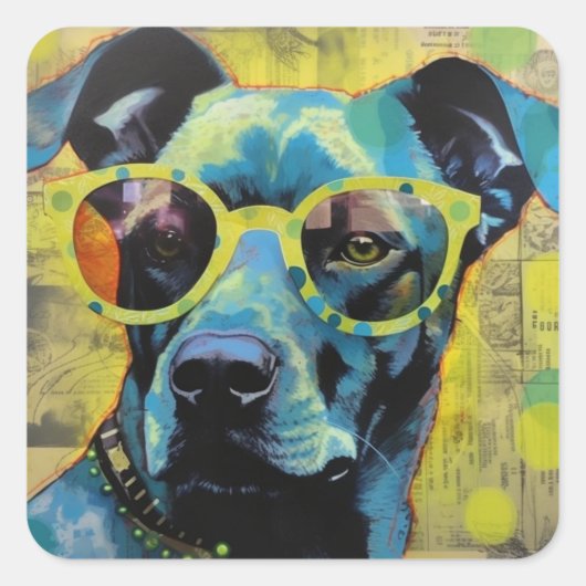 De hond in de Poolse Dot Glasses Vierkante Sticker (Voorkant)