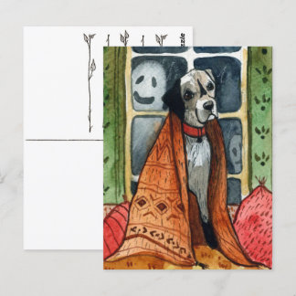 De hond in het hok, Halloween Briefkaart