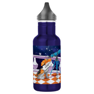 De hond kijkt door de telescoop waterfles 