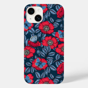 De hond nam en vlinders in blauw en rood toe Case-Mate iPhone 14 hoesje