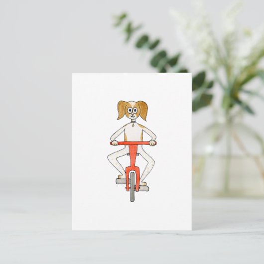 De hond Ridt een bike. Briefkaart (Staand voorkant)