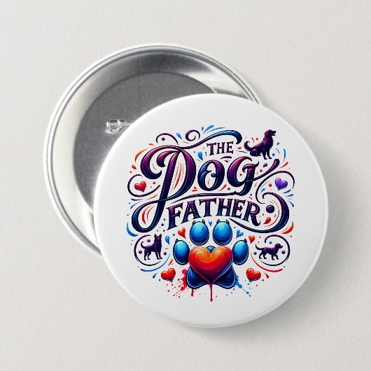 De hond vader retro typografie ronde button 7,6 cm (Voorkant /achterkant)