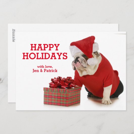 De Hond van de kerstman - Engelse Buldog Gekleed Feestdagenkaart (Voorkant / Achterkant)