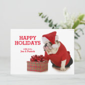 De Hond van de kerstman - Engelse Buldog Gekleed Feestdagenkaart (Staand voorkant)