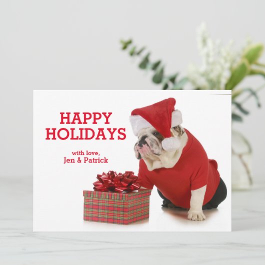 De Hond van de kerstman - Engelse Buldog Gekleed Feestdagenkaart (Staand voorkant)