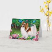 De Hond van Papillon in het Wenskaart van de Tuin Kaart (Gele Bloem)