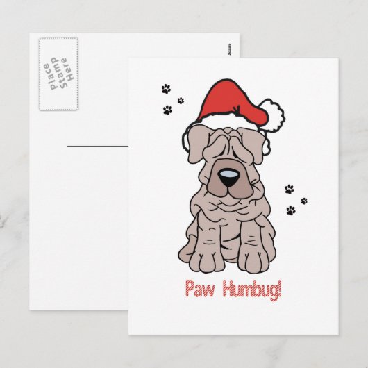 De Hond van Sharpei van Kerstmis Feestdagenkaart (Voorkant / Achterkant)