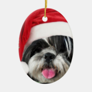De Hond van Shih Tzu van Kerstmis Keramisch Ornament