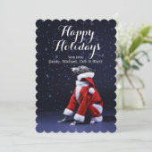 De hond zit het zetten op Kerstman Feestdagenkaart (Staand voorkant)