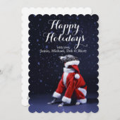 De hond zit het zetten op Kerstman Feestdagenkaart (Voorkant / Achterkant)