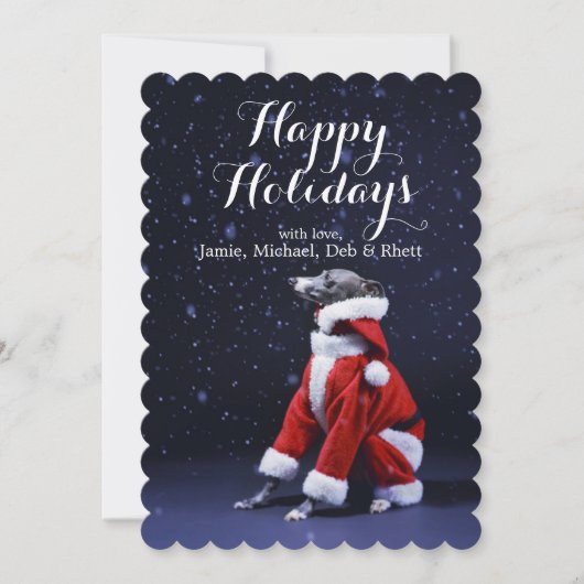 De hond zit het zetten op Kerstman Feestdagenkaart (Voorkant)