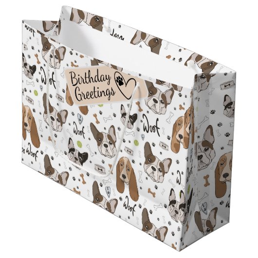 De honden gezichten botten en pogen naadloos patro groot cadeauzakje (Voorkant Gekanteld)