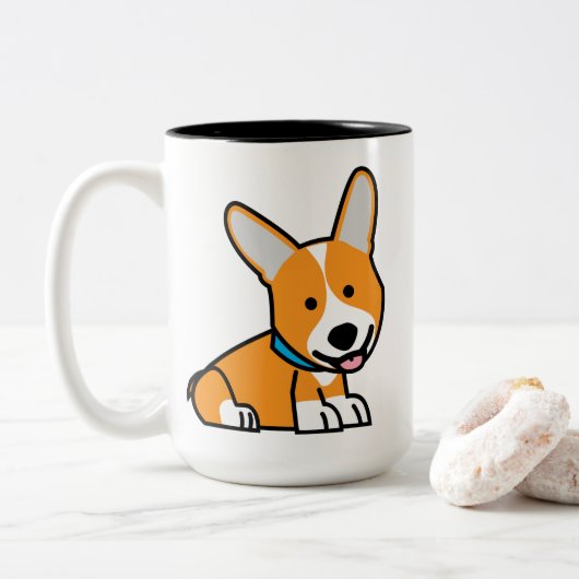 De hondpuppy van een hond gelukkige Pembroke Tweekleurige Koffiemok (Met donut)