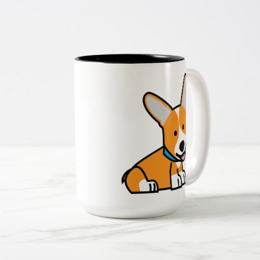 De hondpuppy van een hond gelukkige Pembroke Tweekleurige Koffiemok (Voorkant rechts)