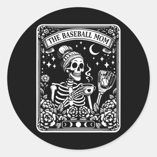 De honkbalmoeder Tarot Kaart Skeleton Koffiemoeder Ronde Sticker (Voorkant)