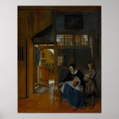 De Hooch - Een vrouw die brood en boter bereidt vo Poster (Voorkant)