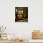 De Hooch - Een vrouw Drink met twee Mannen 1658 Poster (Keuken)