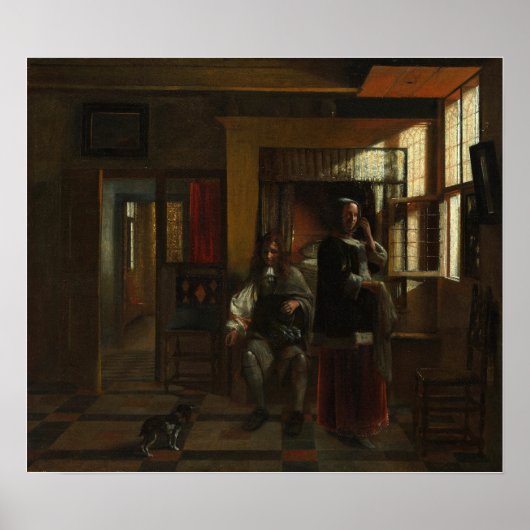 De Hooch - Interieur met een jong koppel Poster (Voorkant)