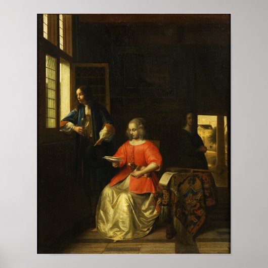 De Hooch - Interieur met een jonge vrouw die een b Poster (Voorkant)