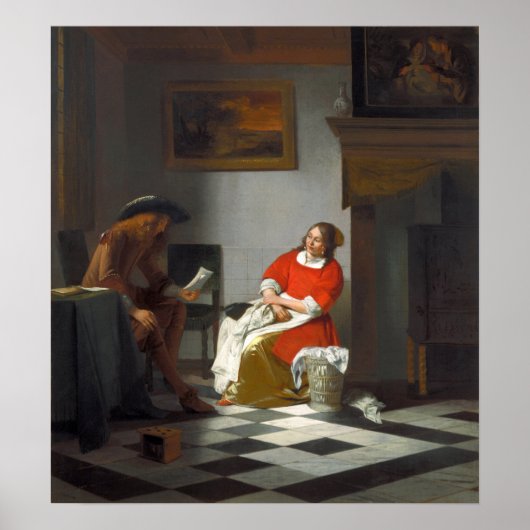 De Hooch - Man voorleesbrief aan een vrouw Poster (Voorkant)