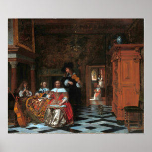De Hooch - Portret van een familie die muziek maak Poster
