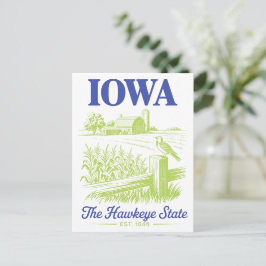 De hoofdplaats is Hawkeye State Est. 1846 Boerderi Briefkaart (Staand voorkant)