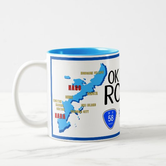 De hoofdplaats is Okinawa Japan Island Highways, O Tweekleurige Koffiemok (Links)