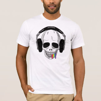 De hoofdtelefoon van de schedel omhoog regenboog A T-shirt
