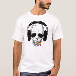 De hoofdtelefoon van de schedel omhoog regenboog B T-shirt