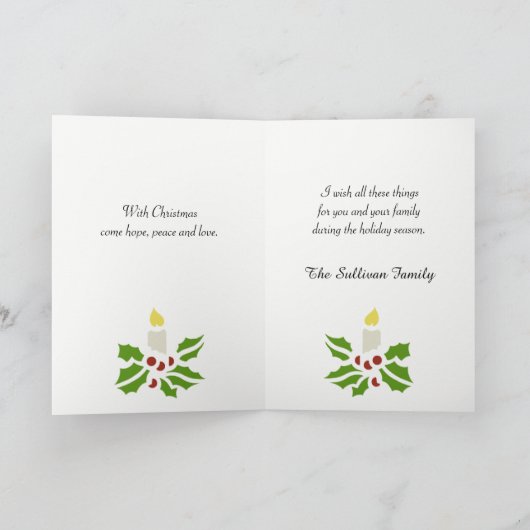 De hoop, Vrede, houdt van Minimalistische Hulst en Feestdagen Kaart (Binnen)