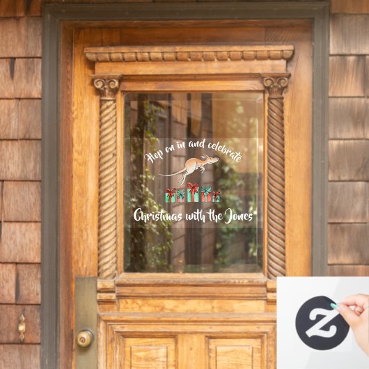 De hop van Kangaroo op het de douanetekst van de w Raamsticker (Huis Deur)