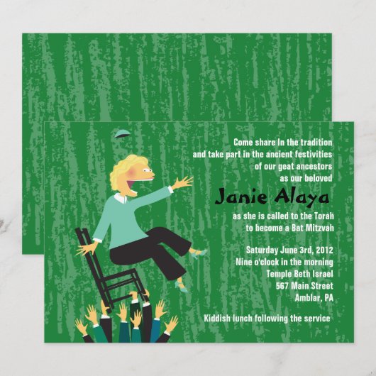 De Hora Stoel Dans voor Bat Mitzvah Uitnodiging (Voorkant / Achterkant)