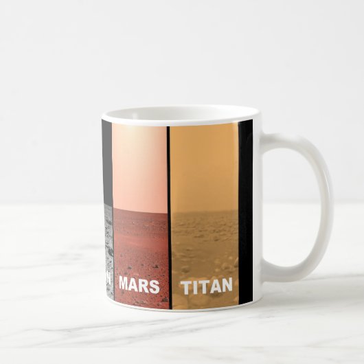 De horizons van Venus Earth Moon Mars en Titan Koffiemok (Rechts)