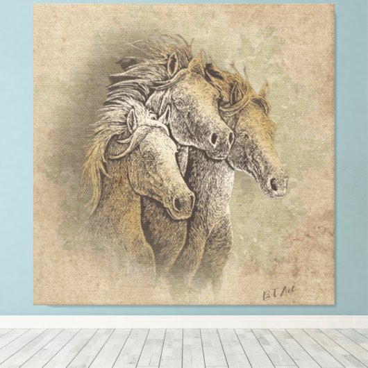 De Horses Art Canvas Afdruk (Insitu (Houten vloer))