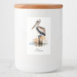 De houding van de pelikaan voedselcontainer etiket