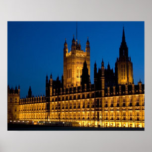 De Houses of Parliament 's nachts in de stad Poster