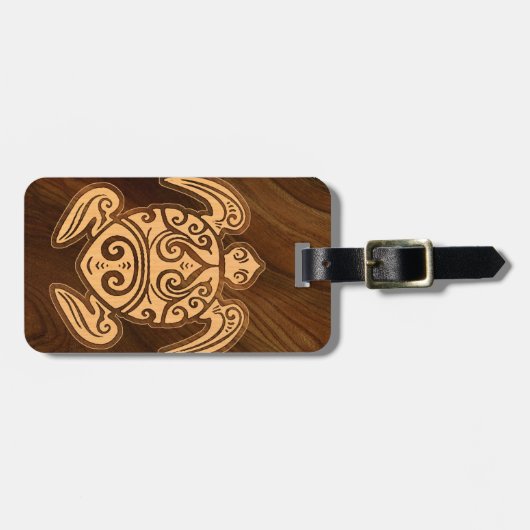 De Houten Hawaiiaanse Schildpad van Uhane u'i Honu Bagagelabel (Voorkant horizontaal)