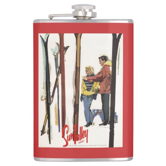 De huid staat op sneeuw door een paar Posters Heupfles (Voorkant)