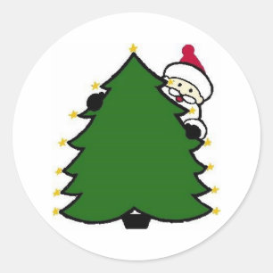 De Huiden van de kerstman achter Kerstboom Ronde Sticker