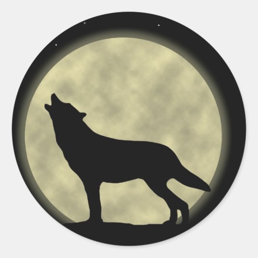 De huilende wolf in de nacht ronde sticker (Voorkant)